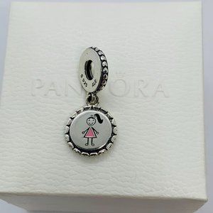 Pandora Daughter Charm, Girl Stick Figure Exclusive Dangle Charm Pendant